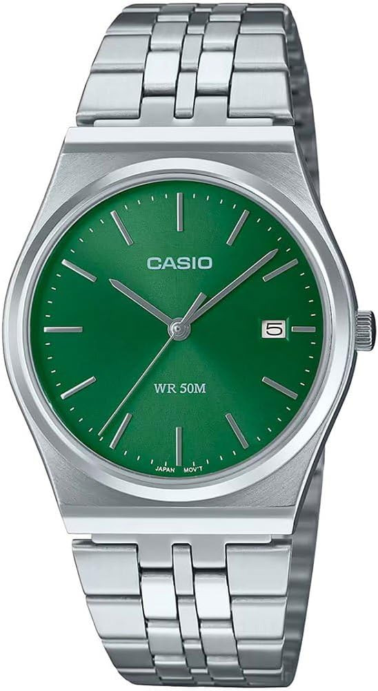 Casio MTP-B145D-3AV Men's Vintage Stainless Steel Green Dial 3-Hand Analog Watch | Amazon (US)