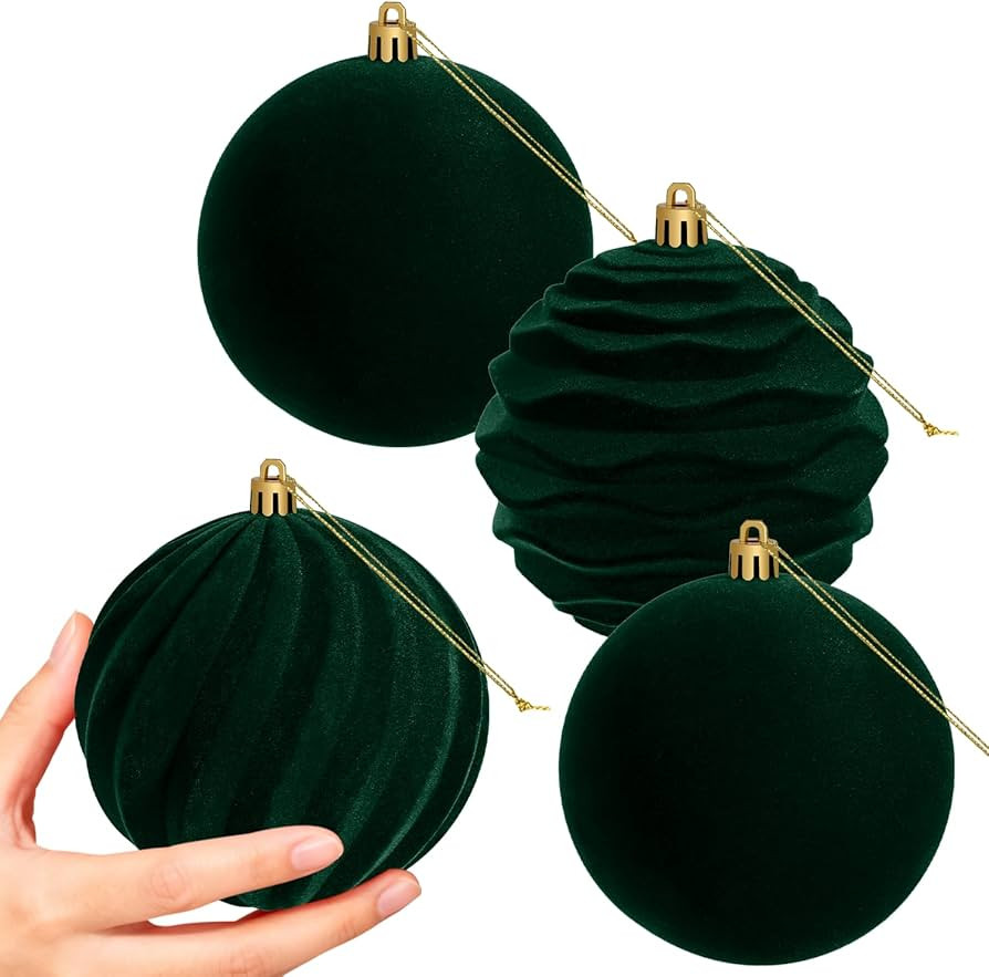 Artmag 4 PCS Large Velvet Christmas Balls Ornaments Shatterproof Hanging Set Flocked for Xmas Tre... | Amazon (US)
