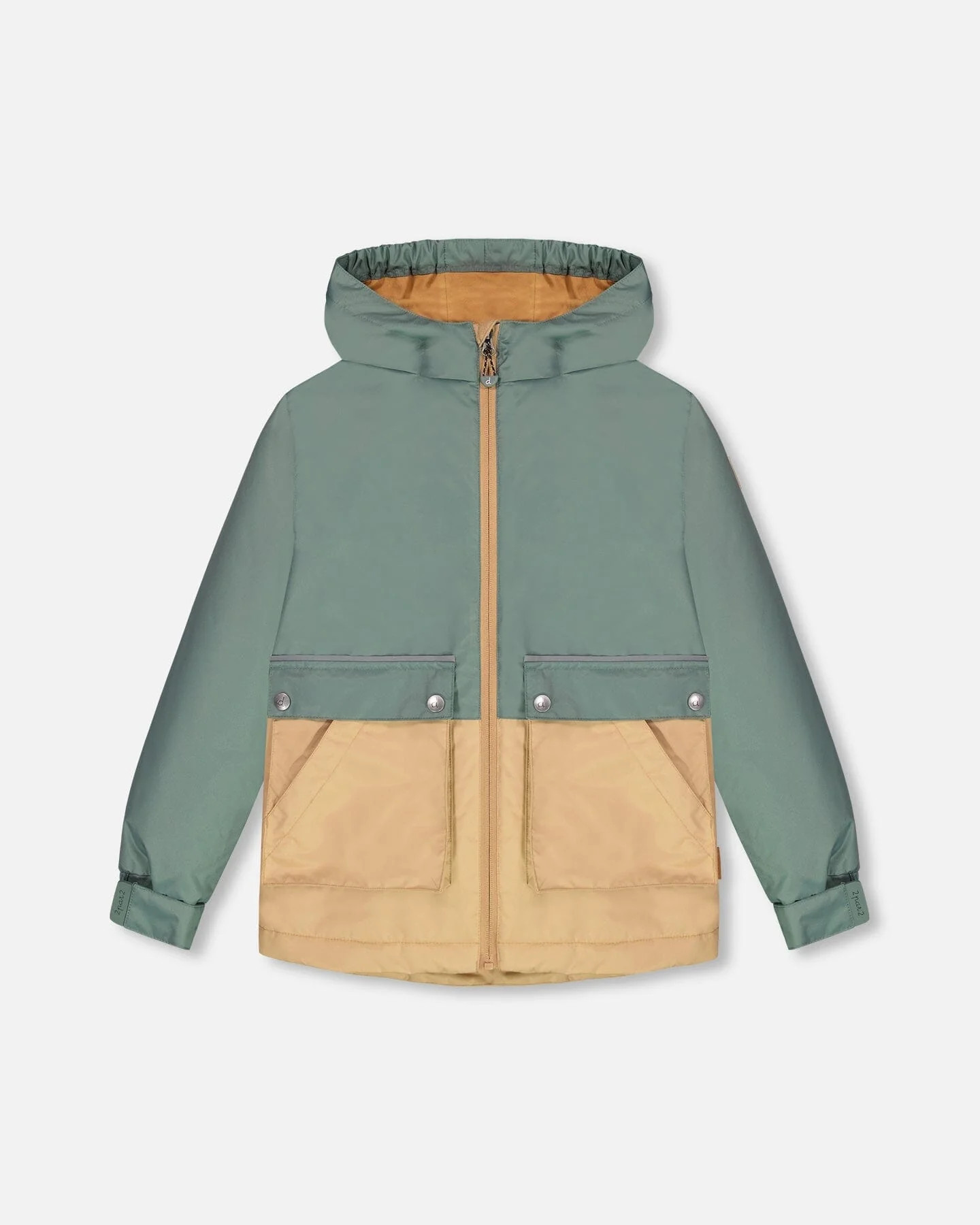 Hooded Colorblock Parka Forest Green And Beige | Deux par Deux Childrens Designer Clothing