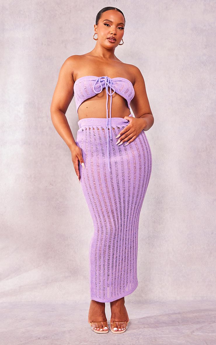 Plus Lilac Knitted Maxi Skirt | PrettyLittleThing UK