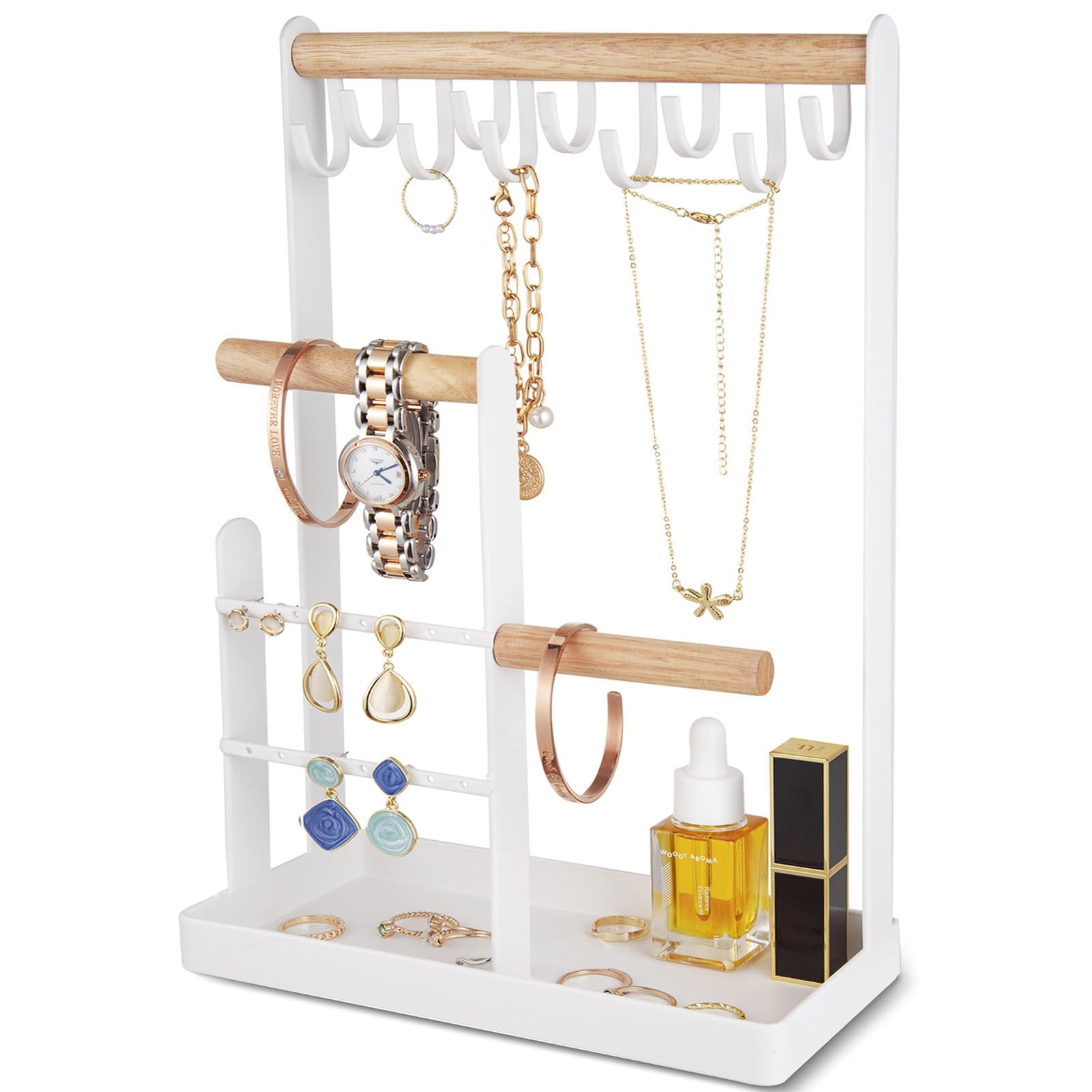 ProCase Jewelry Stand Holder Organizer, 4-Tier Necklace Holder with Ring Tray, 10 Hooks Necklaces... | Amazon (US)