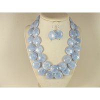 Chunky Pastel Blue Necklace, Multi Strand Statement Powder Necklace Light Beaded Baby Beads | Etsy (US)