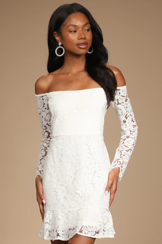 Romance Dreamer White Lace Off-the-Shoulder Mini Dress | Lulus (US)