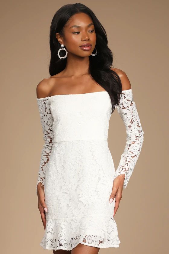 Romance Dreamer White Lace Off-the-Shoulder Mini Dress | Lulus (US)