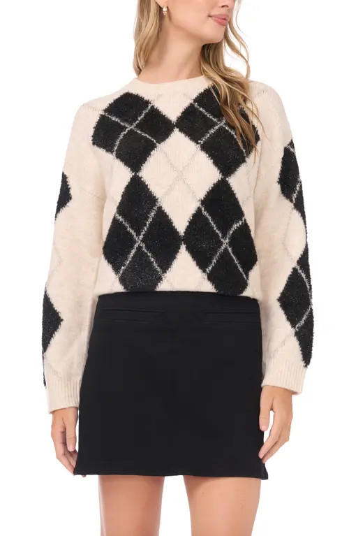 Vince Camuto Argyle Metallic Crewneck Sweater in Light Oat Heather at Nordstrom, Size X-Large | Nordstrom