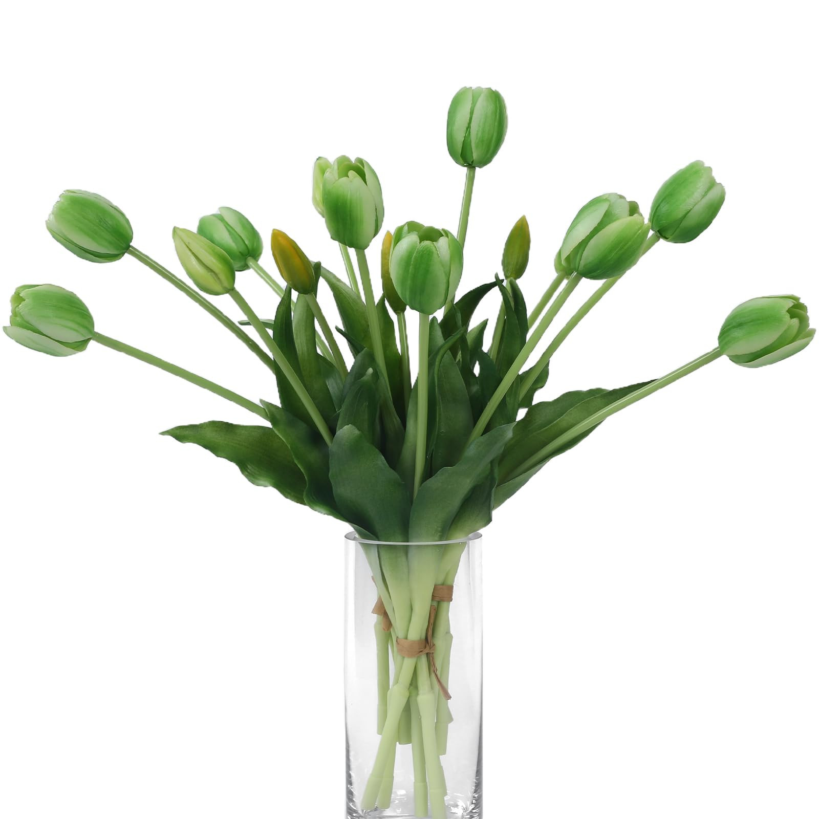 15 Pcs Green Artificial Flowers Tulips Real Touch Latex Plastic Soft Faux Bouquets for Party, Wed... | Amazon (US)