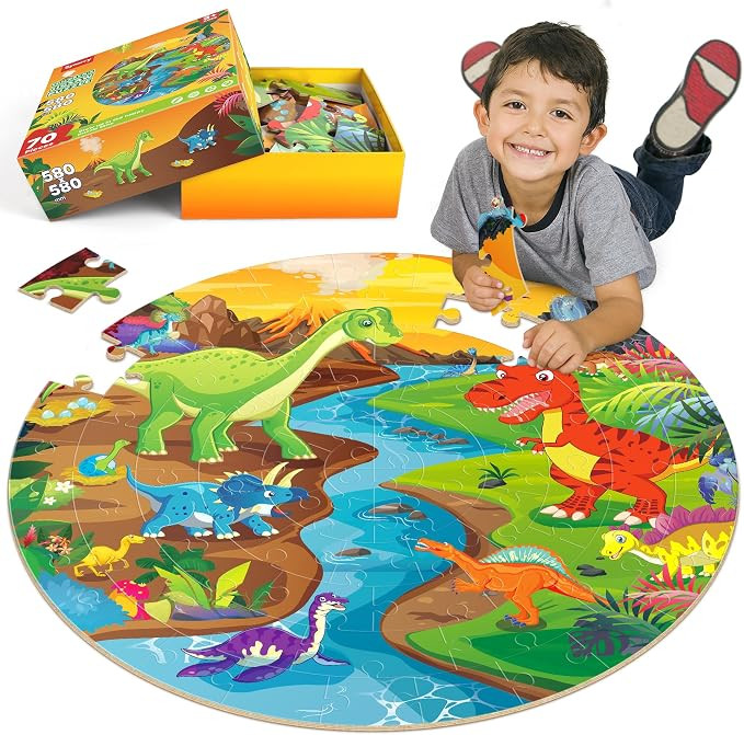 SYNARRY Floor Puzzles for Kids Ages 4-6, Large 70 Piece Dinosaur Puzzles for Toddlers Ages 2-4, D... | Amazon (US)