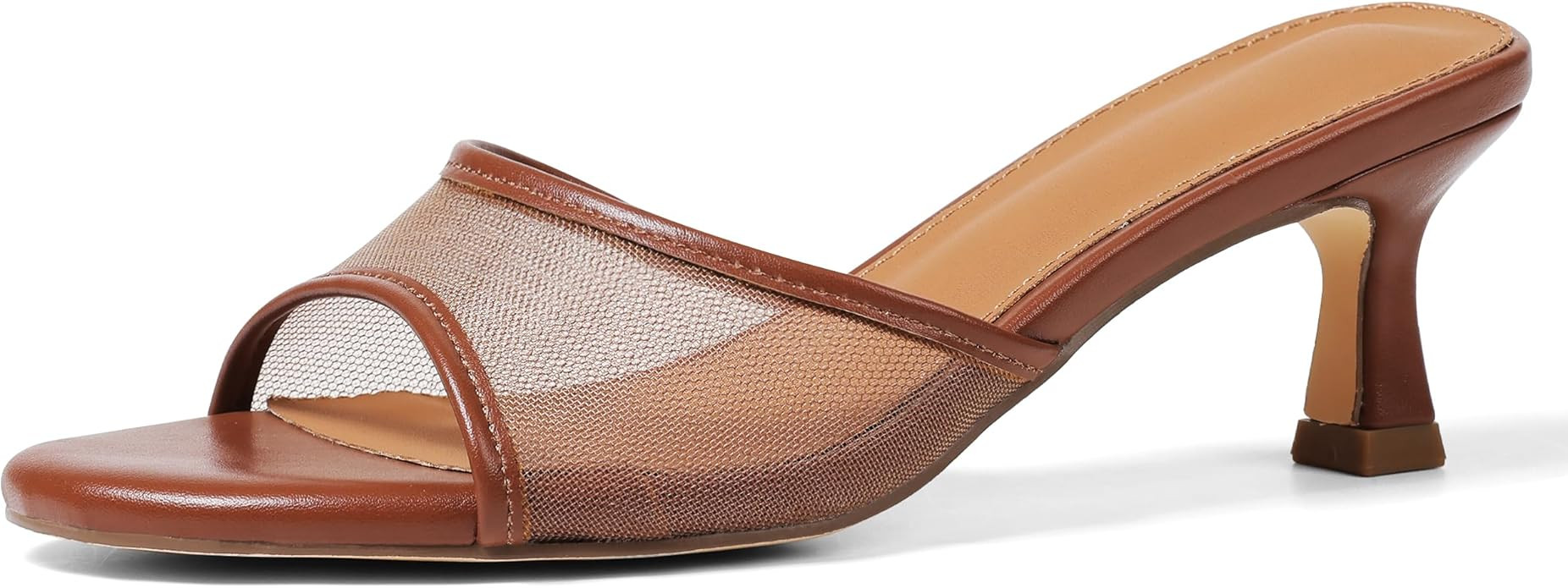 VOMIRA Heeled Sandals for Women Round Open Toe Slip On Kitten Heels Slides Sandals Leopard Mesh B... | Amazon (US)