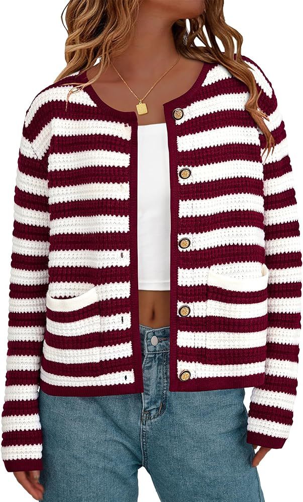 BTFBM Women Cropped Cardigan Sweaters Fall Fashion Button Down Long Sleeve Chunky Knit Open Front... | Amazon (US)