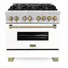 ZLINE Kitchen and Bath Autograph Edition 36 in. 6 Burner Dual Fuel Range in Stainless Steel, White Matte and Champagne Bronze RAZ-WM-36-CB | The Home Depot