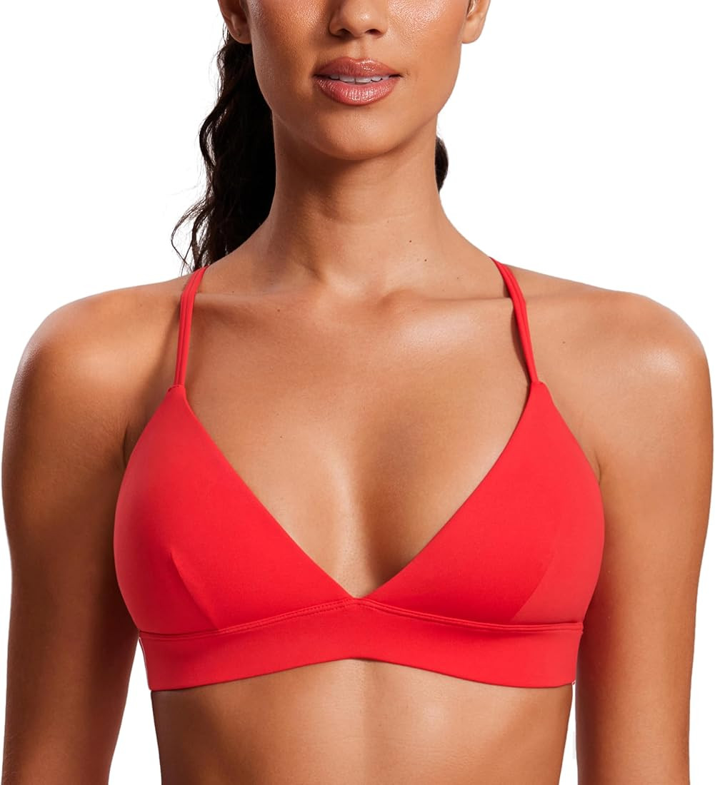 CRZ YOGA Womens Double Lined Triangle Strappy Sports Bra - Adjustable Spaghetti Straps Wireless B... | Amazon (US)