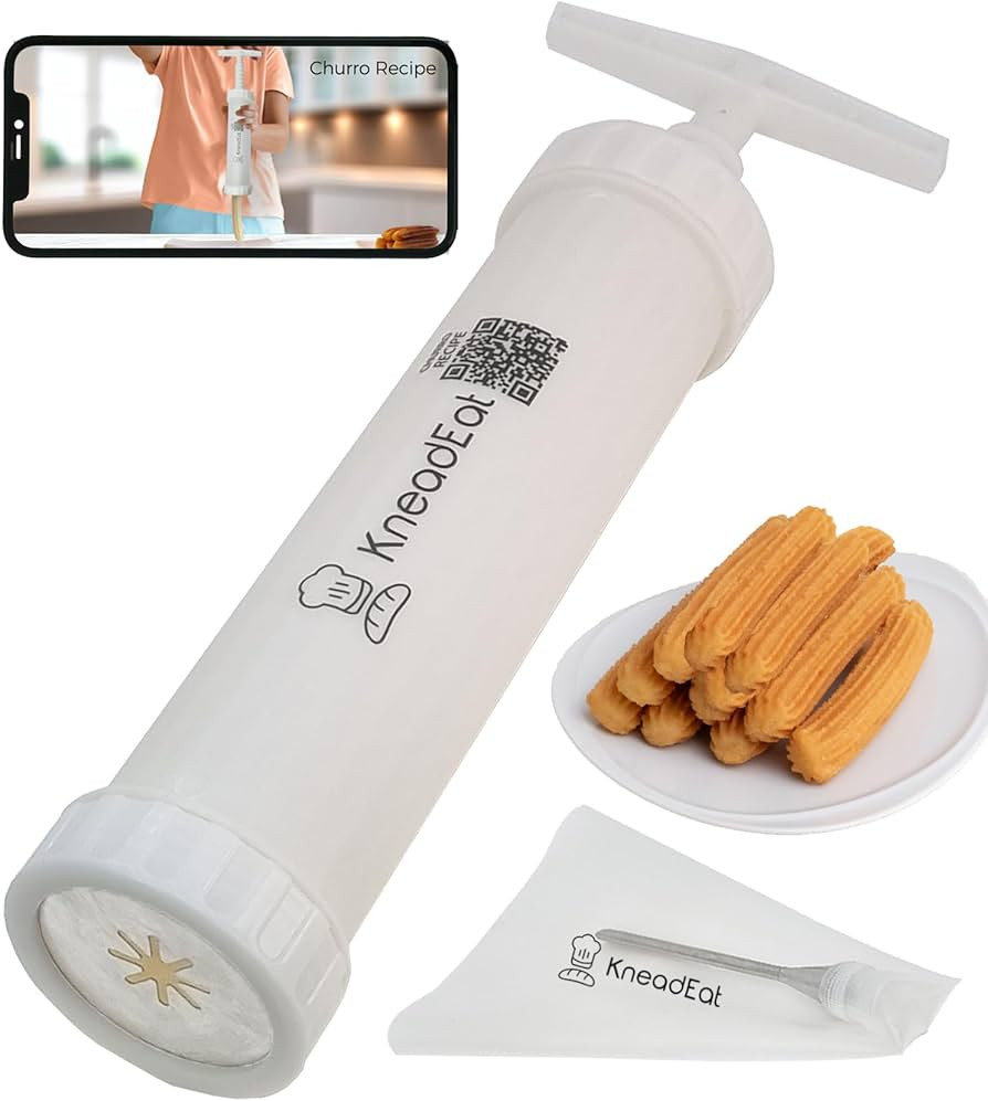 KneadEat Churro Maker Churrera and Piping Bag Churros Filler. Easy QR-Recipe to Prepare and Fill ... | Amazon (US)