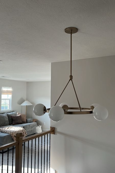 Frosted globe brass chandelier - this is 5 light one / modern light fixture 
