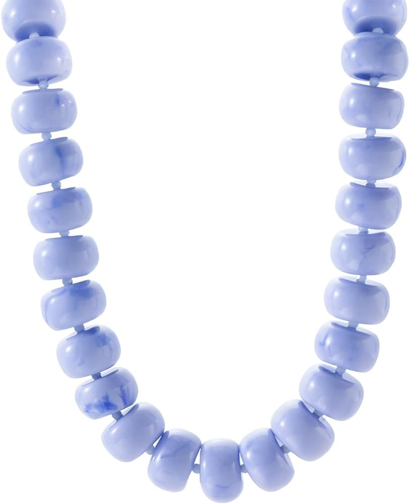 Miniature Semi-Precious Stone & Oversized Multi-Color Resin Bead Statement Necklace - 17"+3" Exte... | Amazon (US)