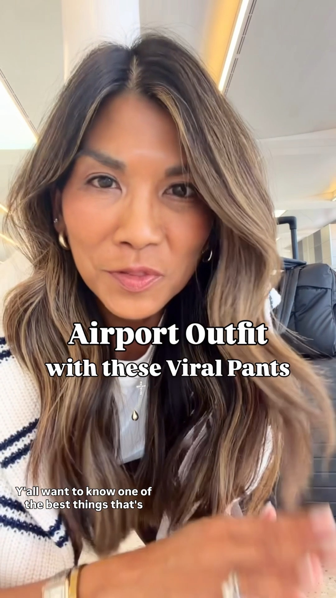 I’m 5’2” 118#ish for reference 
Pants in size small short length tts, color in Rich Mocha Brown. I also have the Black and Gray. 
White tee in XS tts. 
Sneakers I sized down. 
Sweater pull over in small tts.
Carry-on luggage in black.
My crossbody bag not shown in this reel is in color Taupe in size small.
Personal bag is also linked-fits under most plane seats.


#LTKPetite #LTKOver40 #LTKTravel