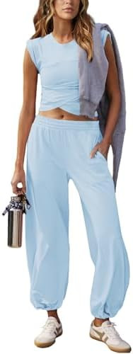Women 2 Piece Outfit Set Loungewear Cropped Tops and Jogger Sweatpant Matching Set Coordinated Sw... | Amazon (US)