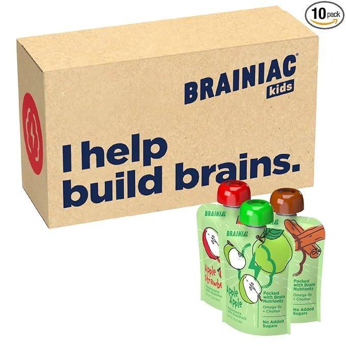 Brainiac Applesauce 3 Flavor Variety Pack Pouches with Omega-3s, Variety Pack with Apple, Apple-C... | Amazon (US)