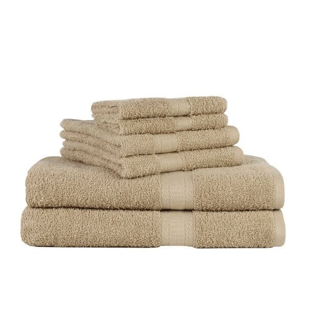 Mainstays Solid 6-Piece Bath Towel Set, Vallejo Tan | Walmart (US)