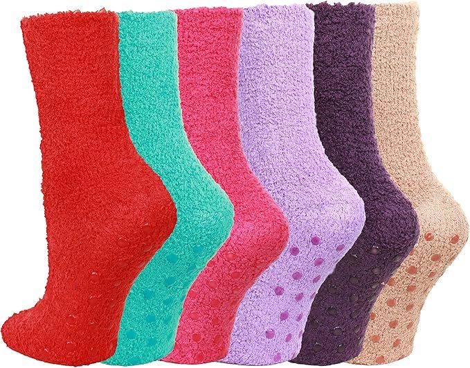 Gilbin Super Soft Toasty Fuzzy 6 Pack Anti Grip Socks Assorted 9-11 | Amazon (US)