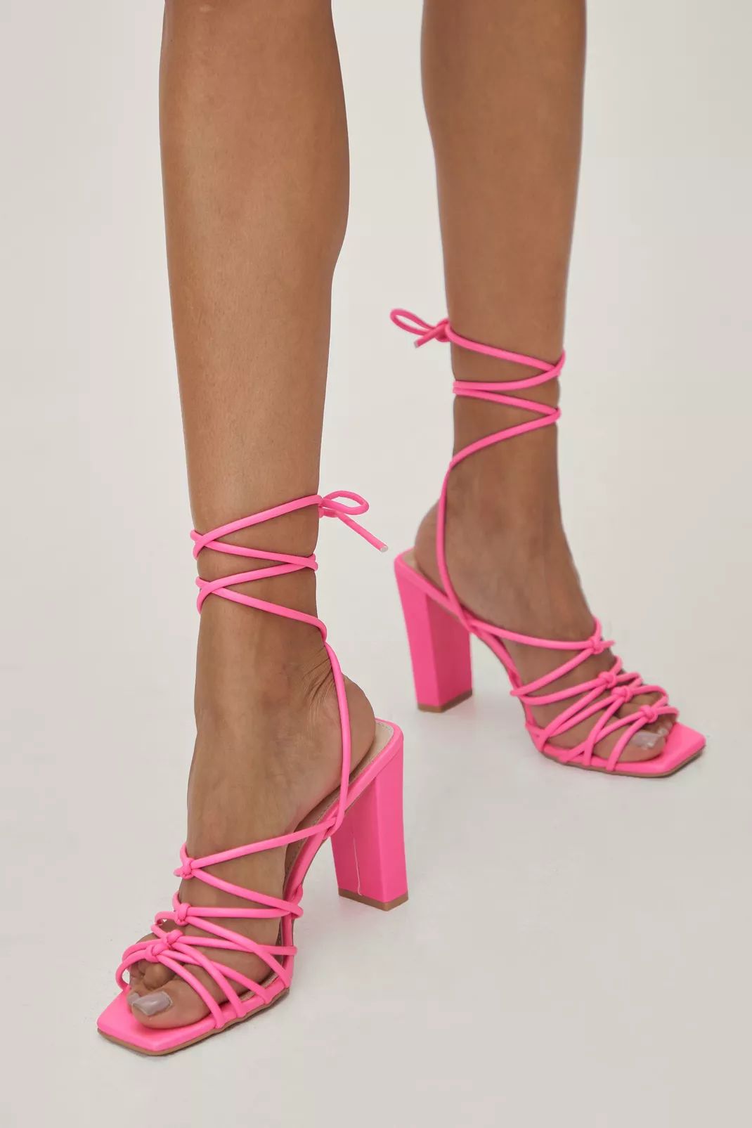 Faux Leather Strappy Block Heels | Nasty Gal (US)