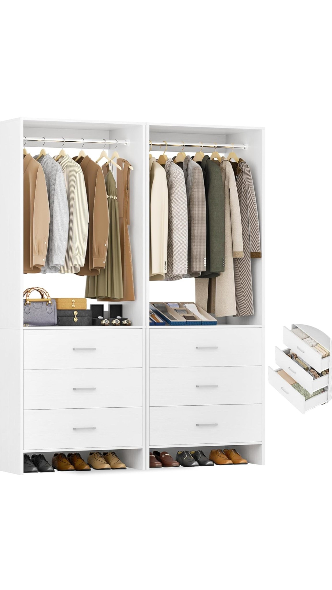 I am about to complete my biggest closet makeover of the century!! With these….Aheaplus Closet System Closet Organizer, Wood Closet Organizer System, Walk-in Closet or Small Closets Wardrobe, Clothes Rack with Hanging Rods, 4FT Closets, Set of 2, White

#LTKHome #LTKU
