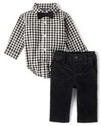 Baby Boys Dad And Me Gingham Poplin 2-Piece Outfit Set - black | The Children's Place