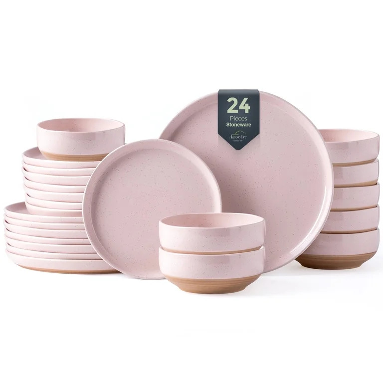 AmorArc Ceramic Dinnerware Sets for 8, 24 Pieces Handpainted Speckled Plates and Bowls Set with R... | Walmart (US)