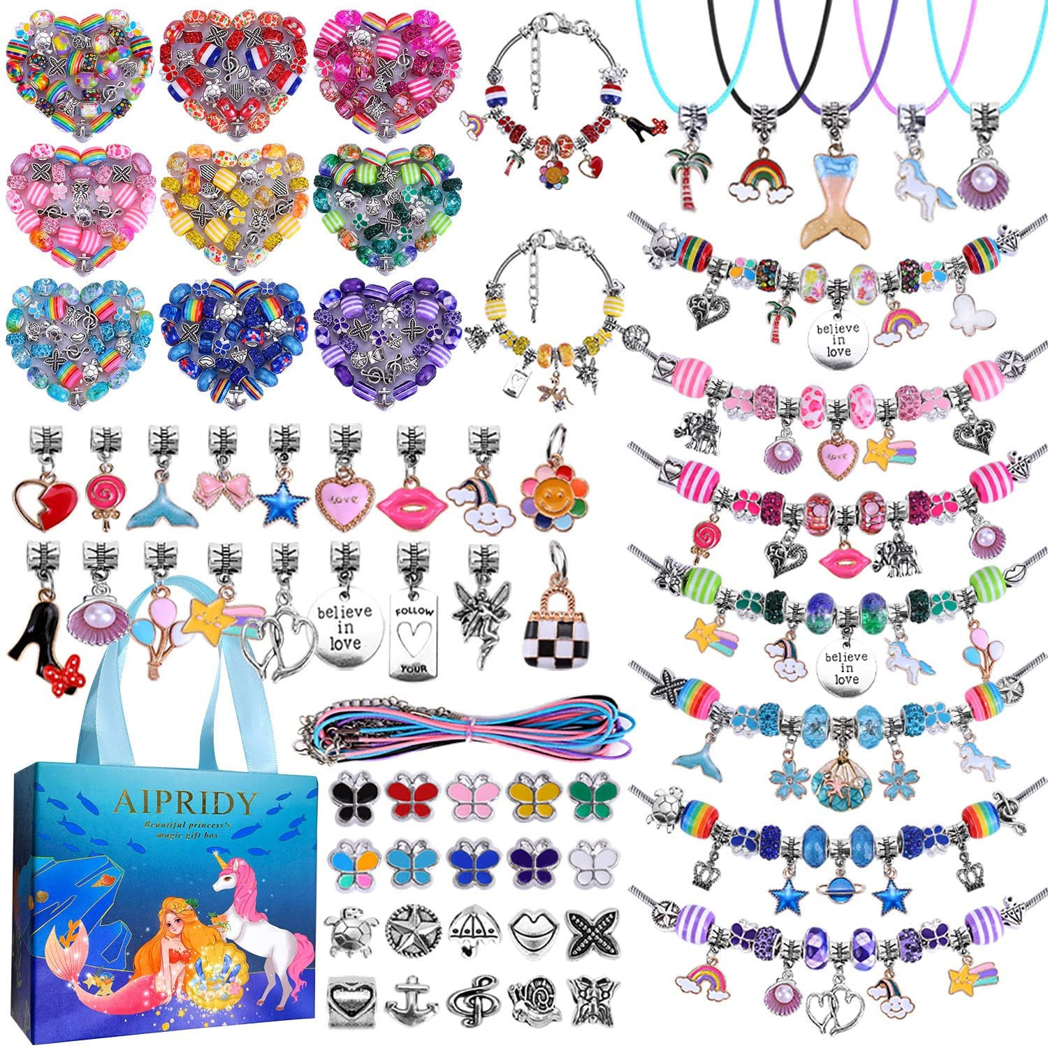 AIPRIDY 150 Pieces Charm Bracelet Making Kit,Unicorn Mermaid Crafts Gifts Set Can Inspires Imagin... | Amazon (US)