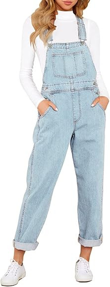 Vetinee Womens Classic Adjustable Straps Pockets Denim Bib Overalls Jeans Pants | Amazon (US)
