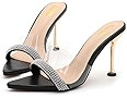 Women'S Rhinestone Strappy Pointed Toe Stiletto Slides Sandals Sexy Clear Strap Comfortable Open ... | Amazon (US)