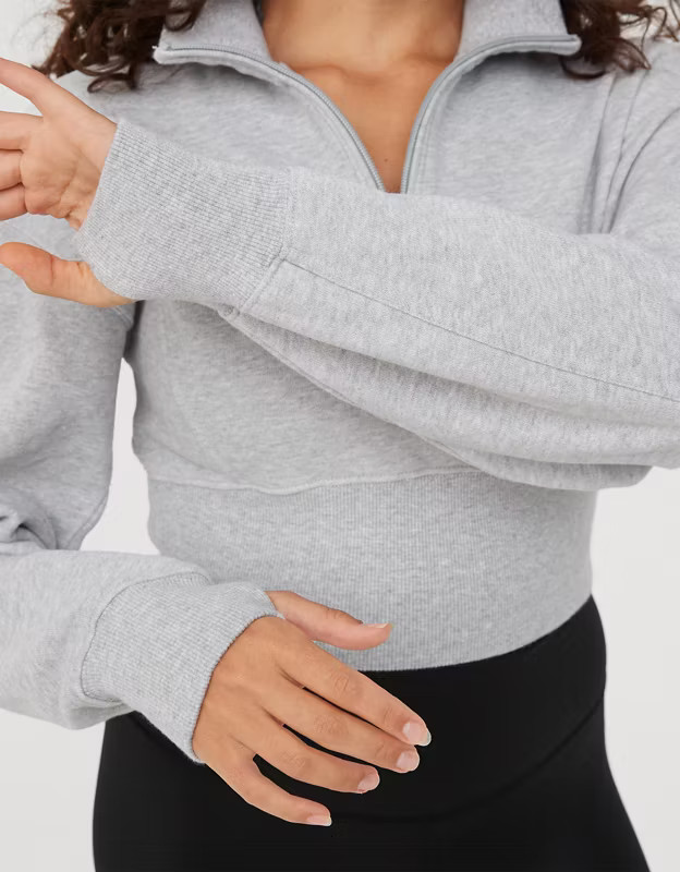 OFFLINE By Aerie Throw-Back Corset Cropped Quarter Zip | American Eagle Outfitters (US & CA)