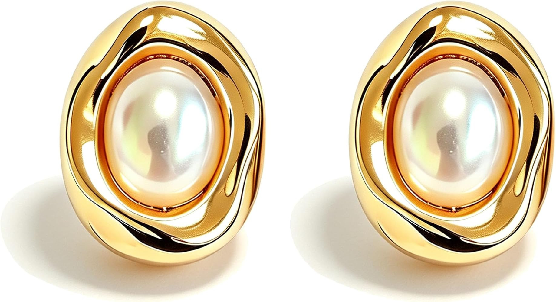 Pearl Earrings for Women 14k Gold Plated Baroque Pearls Stud Earrings Chunky Vintage Pearl Statem... | Amazon (US)
