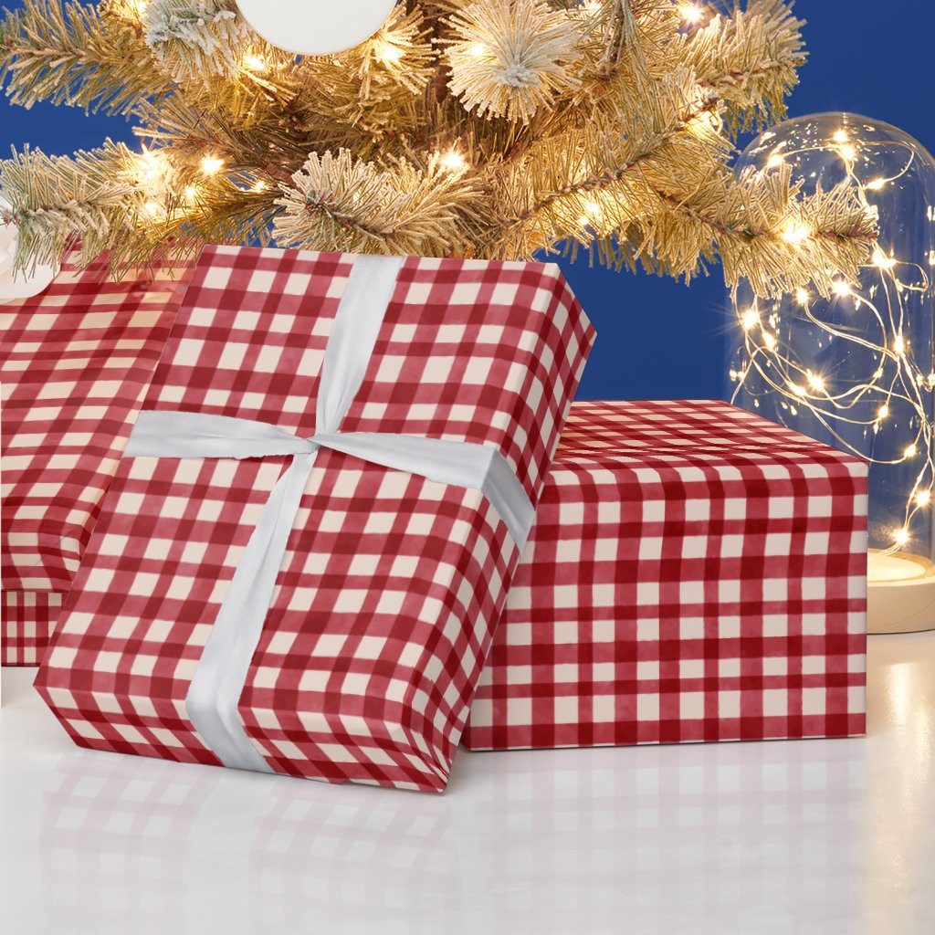Red Gingham Plaid Traditional Minimal Christmas | Zazzle