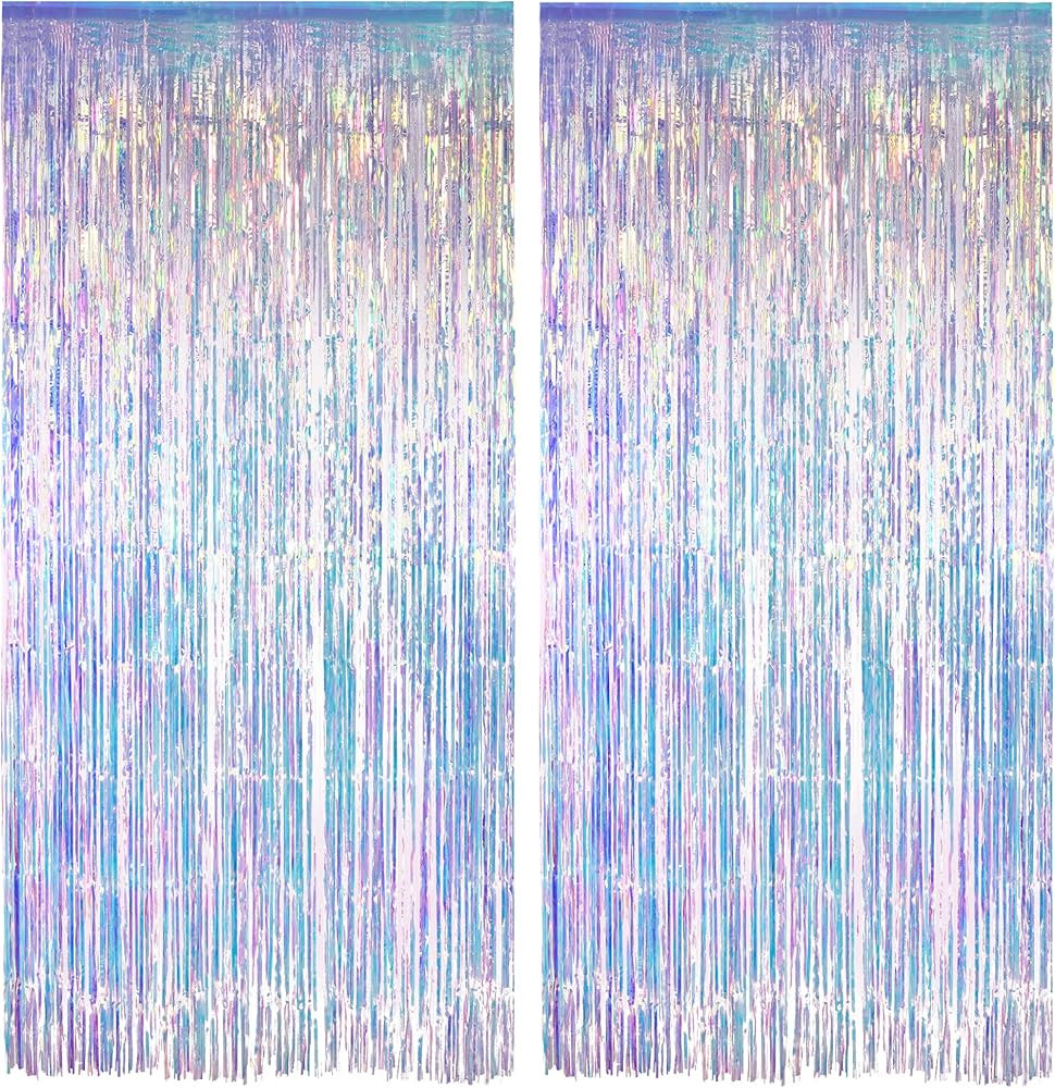 Iridescent Party Streamers Backdrop - GREATRIL Neon Transparent Holographic Tinsel Foil Fringe Cu... | Amazon (US)