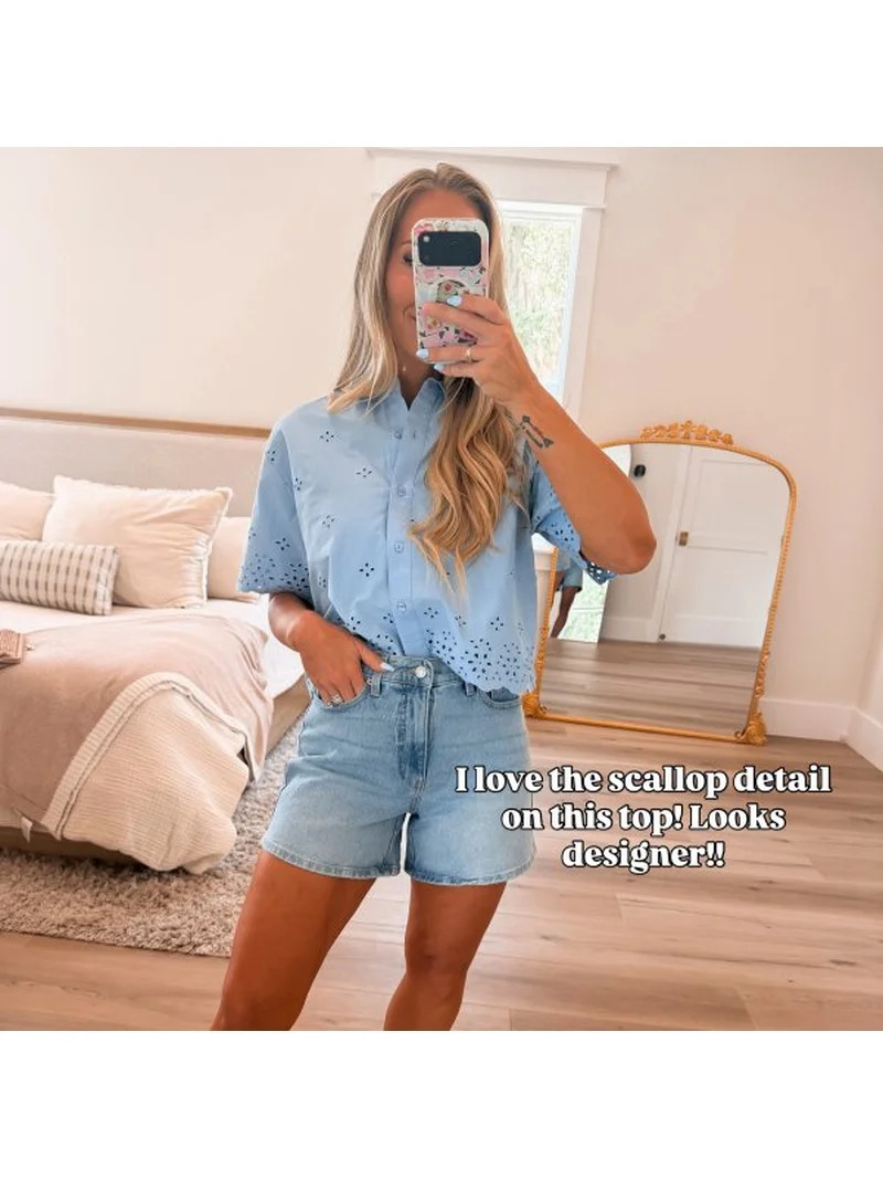 Free Assembly Women's and Women's Plus Cropped Cotton Eyelet Shirt, Sizes XS-4X | Walmart (US)