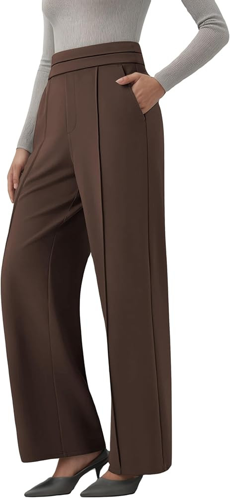 TOPYOGAS Women's High Waisted Straight Leg Work Pants Business Casual Office Dress Pants with Poc... | Amazon (US)