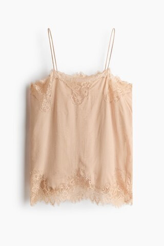 H & M - Lace-Trimmed Jacquard-Weave Top - Beige | H&M (US + CA)