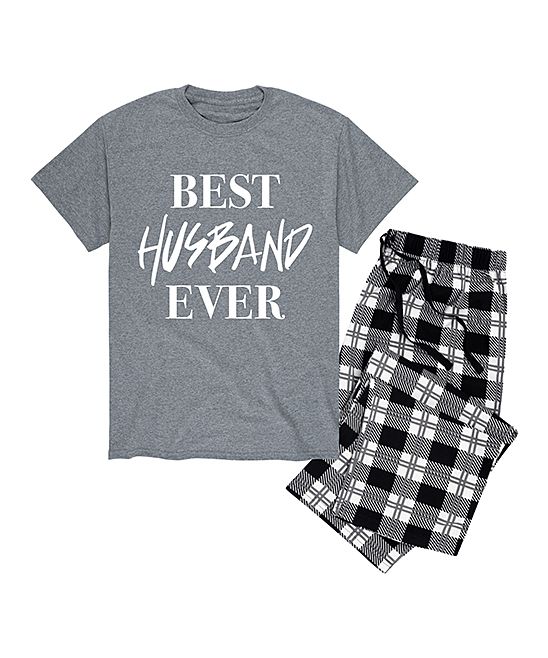 Nap Chat Men's Sleep Bottoms ATHLETIC - Athletic Heather & Black Plaid 'Best Husband Ever' Pajama Se | Zulily