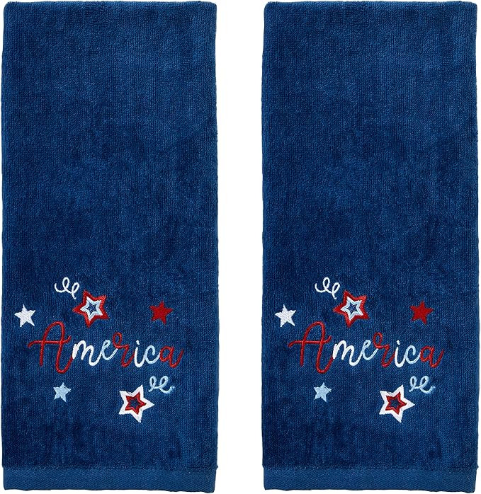SKL Home Patriotic 4th of July America Script Hand Towel Set, Navy | Amazon (US)