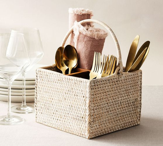 Tava Handwoven Rattan Utensil Holder | Pottery Barn (US)