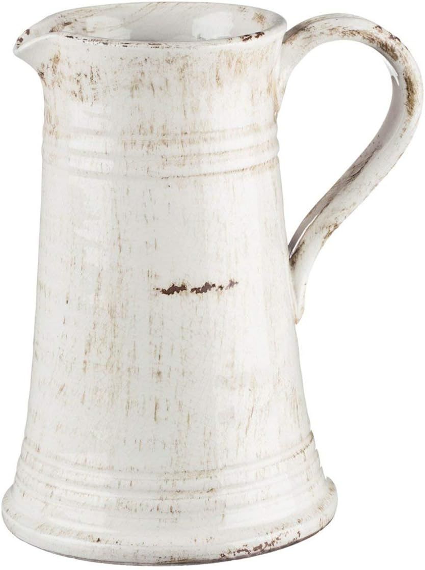Sullivans White Pitcher Ceramic Vase, 8 x 10 Inches, Rustic Home Decor (CM2364) | Amazon (US)