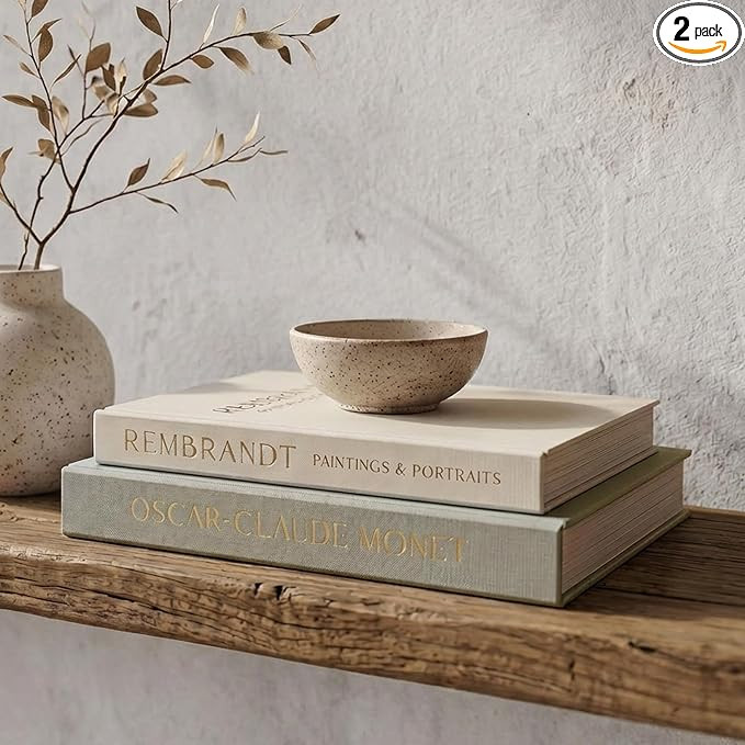 ZICOTO Set of 2 Beautiful Decorative Linen Books - Aesthetic Faux/Fake Books for Modern Home Deco... | Amazon (US)