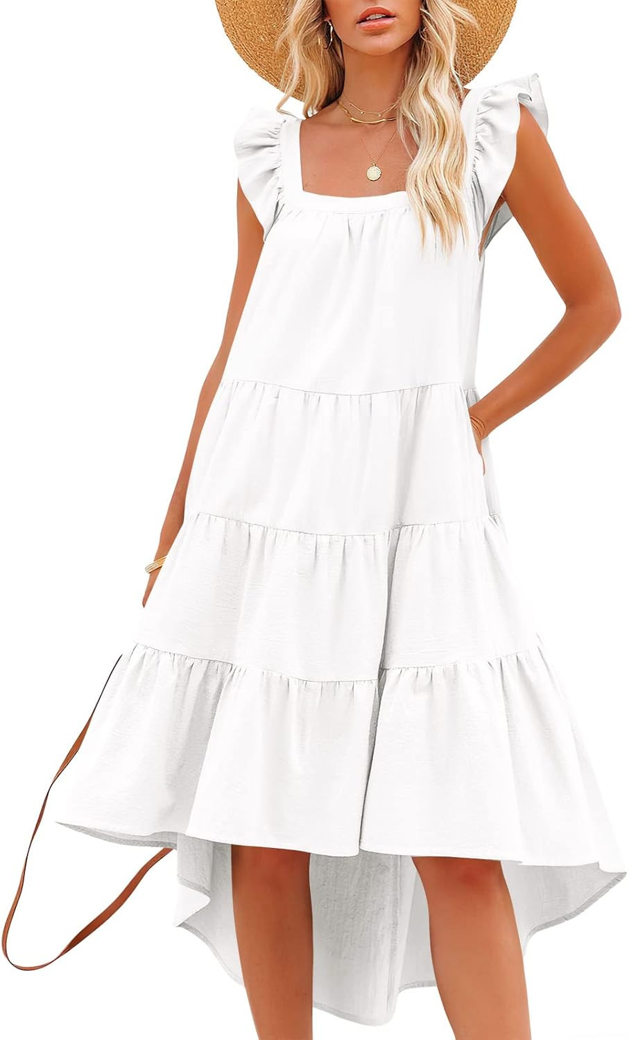 Prinbara 2022 Women's Summer Midi Dress Sleeveless Ruffle Sleeve Colorblock Solid Loose Fit Flowy... | Amazon (US)