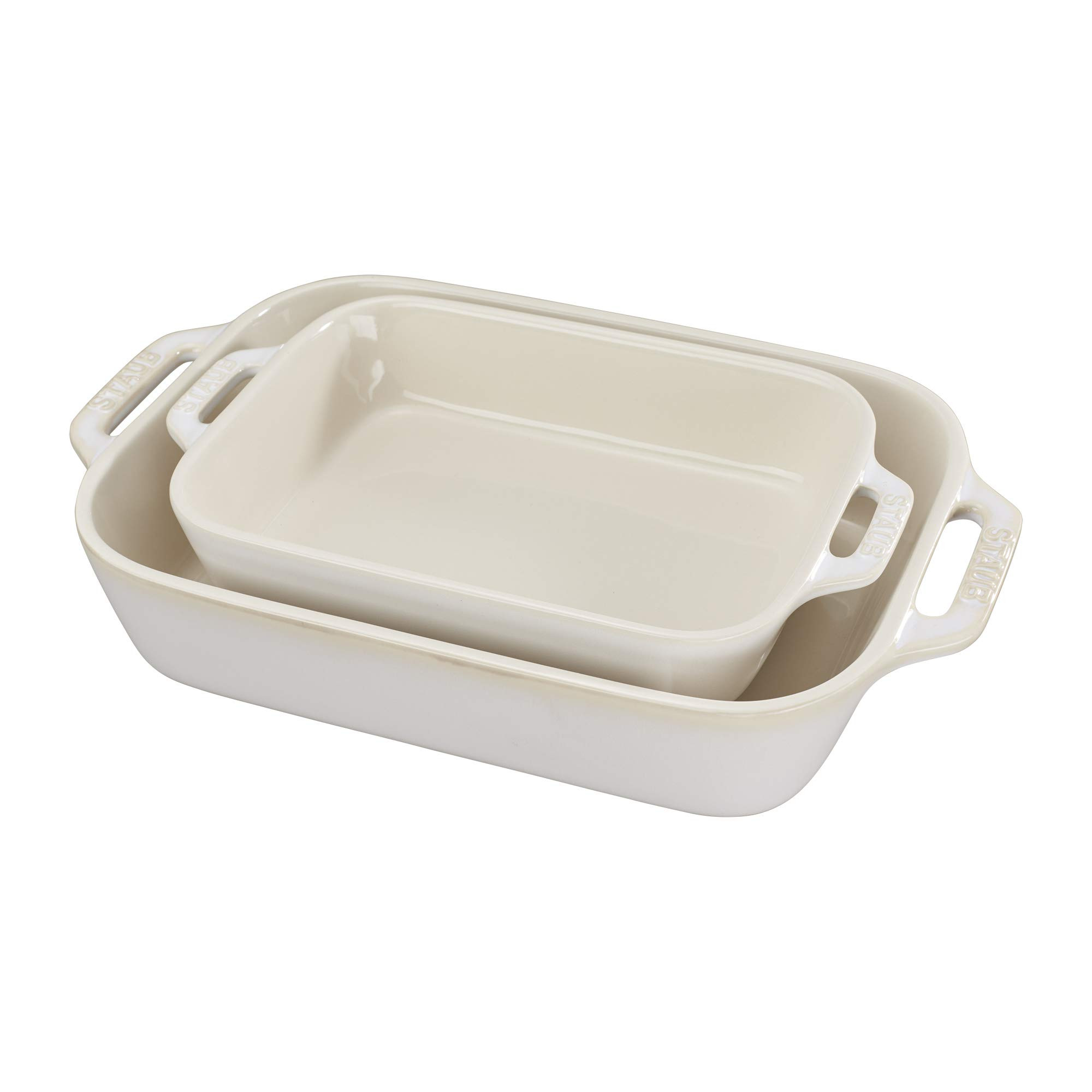 STAUB Ceramic Rectangular Baking Dish Set, 2 pc, Rustic Ivory | Amazon (US)