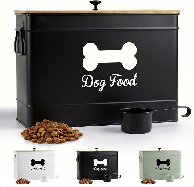 Dog Food Container Airtight Bamboo Lid 15-20 lb Sturdy Metal Handle 70 Cups | Pet Jar For Dogs up... | Amazon (US)