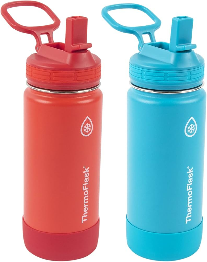 ThermoFlask Double Wall Vacuum Insulated Stainless Steel 2-Pack of Water Bottles, 16 Ounce, Red/B... | Amazon (US)