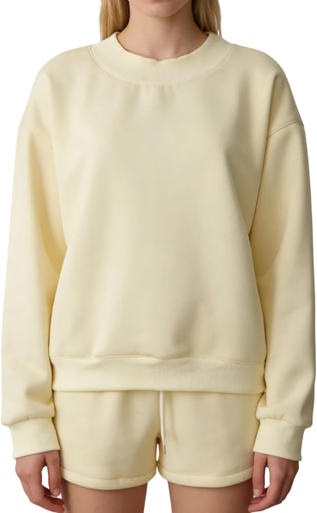 Women Mock Neck Sweatshirt Set Oversized Striped Long Sleeve Pullover Sweatshirts Matching Shorts... | Amazon (US)