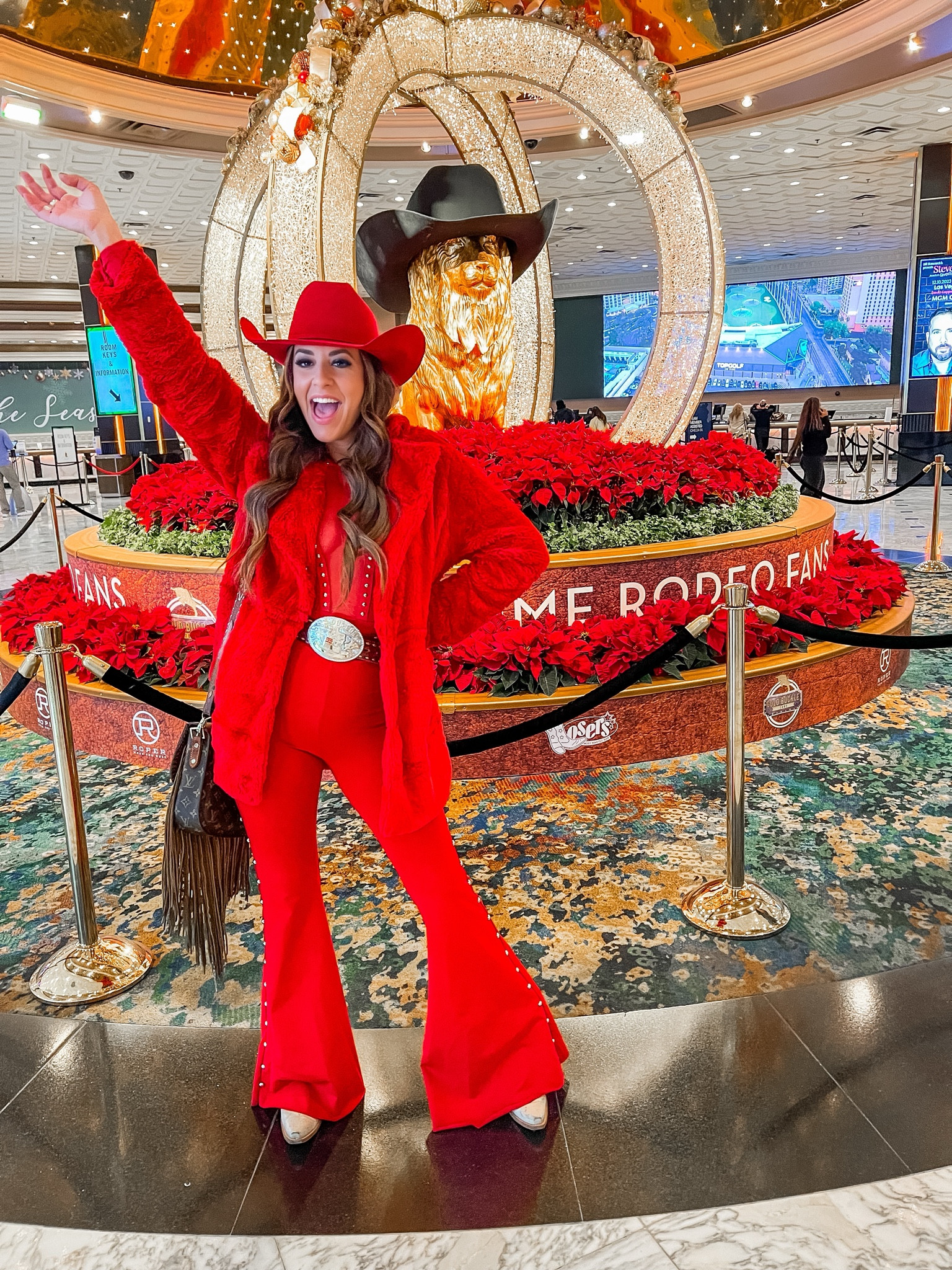 Holiday outfit - winter outfit - Christmas - Vegas outfit - red outfits - bell bottoms - western fashion / rodeo outfit idea - cowboy outfit - cowgirl outfit - cowgirl boots 

#LTKSeasonal #LTKHoliday #LTKsalealert