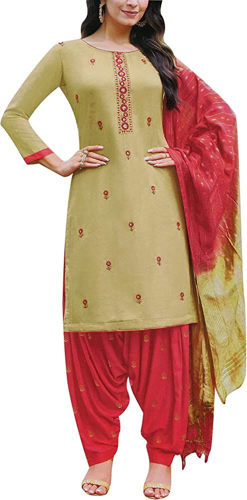 ladyline Rayon Sequins Embroidered Salwar Kameez Suit Patiala Salwar with Weaving Dupatta | Amazon (US)