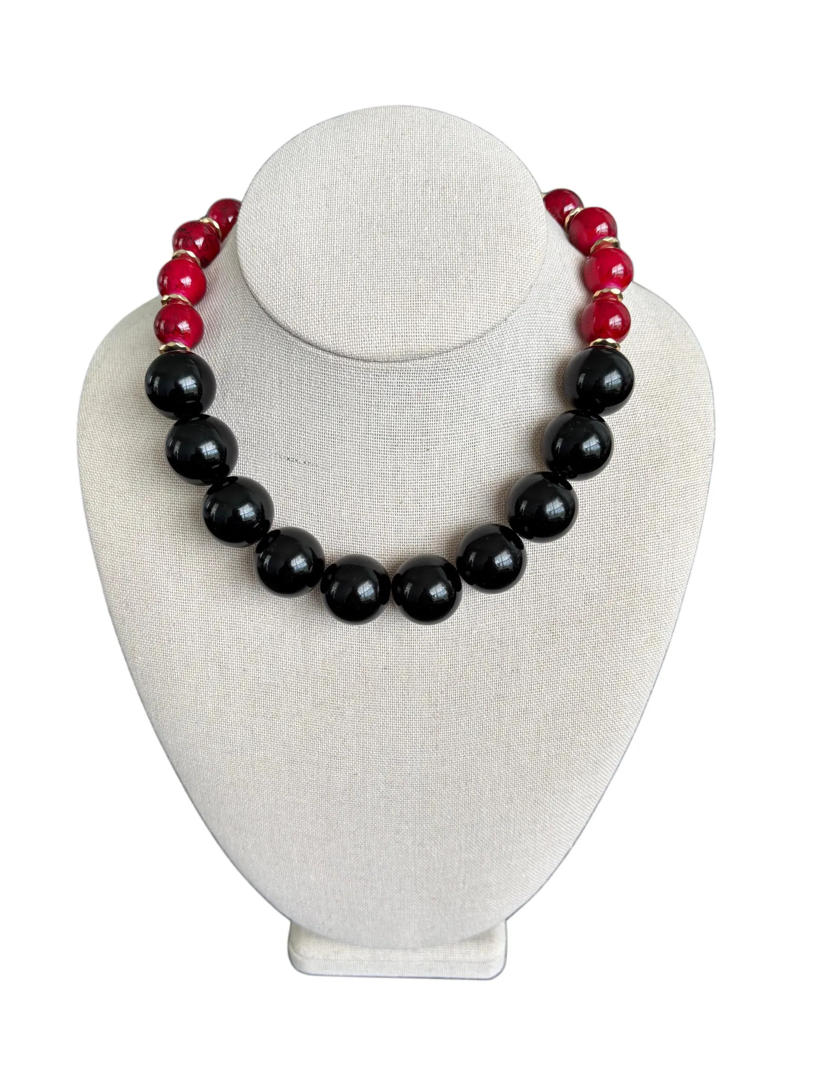 Chunky Red Black Beaded Trendy Necklace, Bubble Statement Acrylic Gold Accent Boho Chic | Etsy (Global)